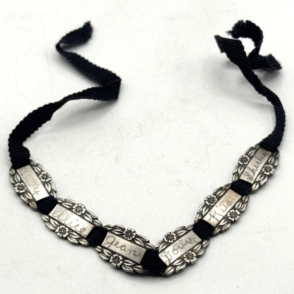 Antique Sterling Silver Forget Me Not Floral Bracelet Grosgrain Ribbon